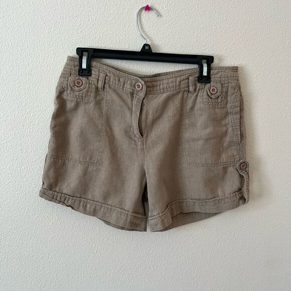 AB Studio Womens Size 4 Casual Beige Shorts Linen Blend Lightweight Side Pockets - Picture 1 of 5